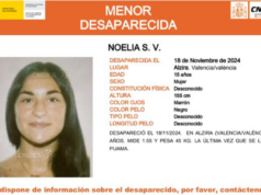 Urgente: buscan a Noelia S. V., menor desaparecida en Alzira, Valencia